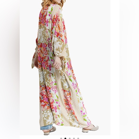 SAACHI NWT Embroidered Floral Print Maxi CoverUp  Kaftan Duster O/S - Picture 4 of 15